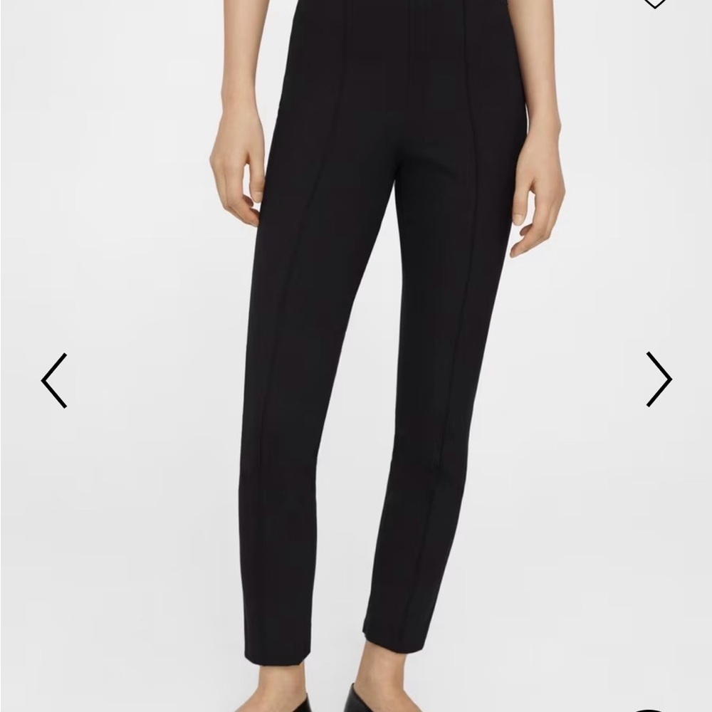 Theory Pintucked Slim Pants Sz 8 Black Side Zip Ankle Turkish Cotton Blend